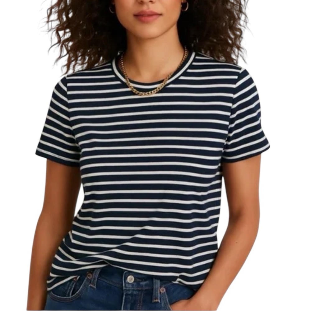 Madewell Navy & White Striped Crewneck Tee